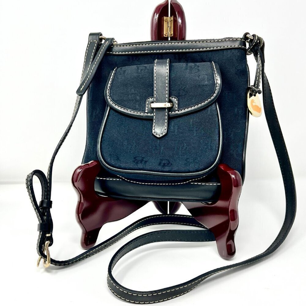 DOONEY & BOURKE Black Crossbody Bag Canvas Leather Trim Letter Carrier
